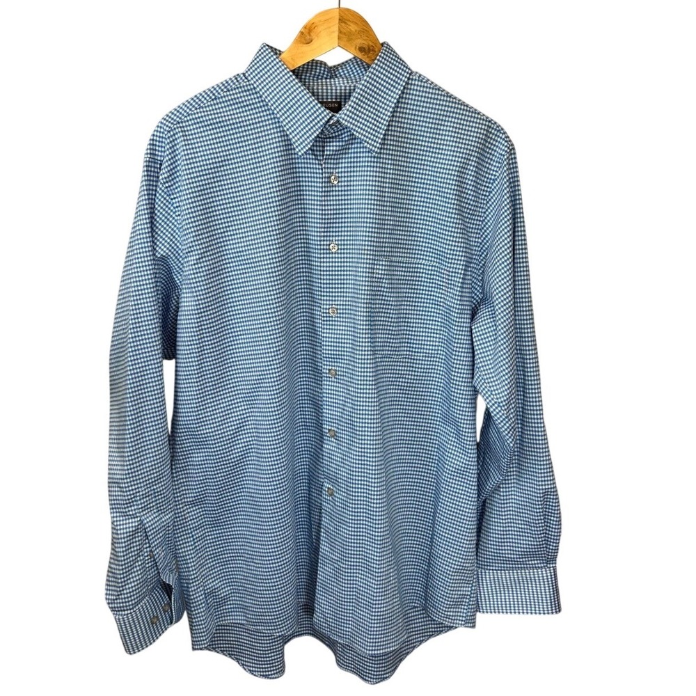 Van Heusen Flex Mens XL Regular Fit Stretch Blue Gingham Check Button Down Shirt